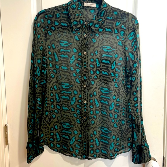 Equipment sheet animal print blouse sz S green/blue/black - Picture 1 of 6